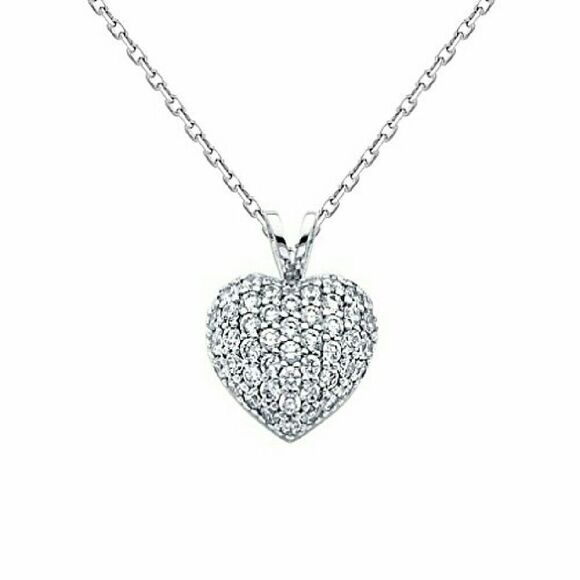 14k White Gold CZ Heart 2pc Necklace